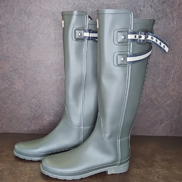 Hunter Refined Matte Dark Green Adjustable Rain Boots Size 8 - Picture 5 of 15